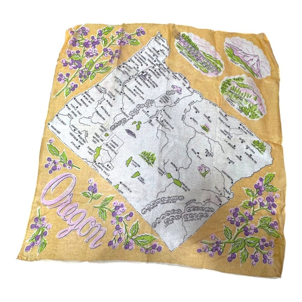 Vt Oregon State Landmarks Souvenir Handkerchief Silk Hand Rolled Edge Scarf READ